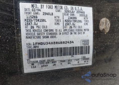 1994 Ford Explorer from USA, damaged, VIN 1FMDU34X8RUB82434